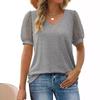 Summer Women's T-shirt Solid Color V-neck Simple Mesh Bubble Sleeves Tee Shirts