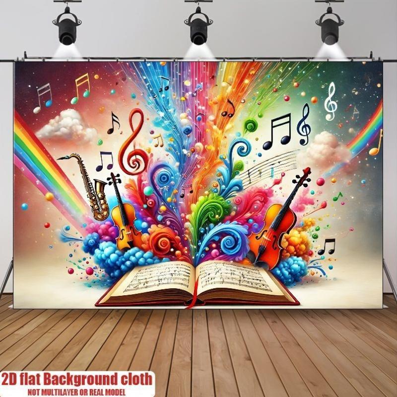 2D flat music and book interwoven beautiful background cloth suitable for courtyard and outdoor activities polyester fiber