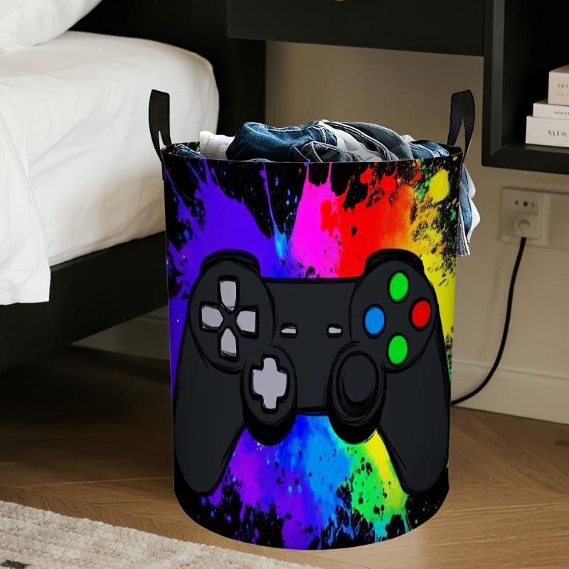 1pc Laundry Basket, Color Paint Splash, Gamepad Design Dirty Clothes Basket. with Durable Handle, Suitable for Gamer's Room, Dormitory, Living Room -