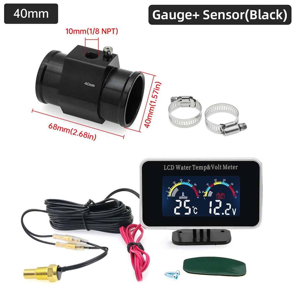 Digital 2 In 1 Water Temperature Meter Voltmeter Car LCD Water Temp Gauge Voltage Meter With 26~40mm Adapter (Option) 12V 24V
