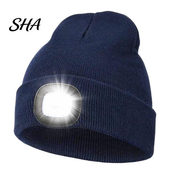Outdoor Lighting Winter Hat LED with Light, Unisex USB Rechargeable Headlamp Skull Cap, Accessory Warm Knitted Cap for Men, Women, Gear Adjustable