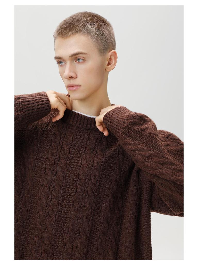 Мужской текстурированный свитер с кабельным узором и круглым вырезом - Трендовый толстый пуловер для осени/зимы, базовая универсальная верхняя одежда