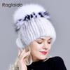 Women's Hat Fashionable Winter Pompom Mink Fur Hats Female Warm Thick Stylish Girl Hat with Real Fur Elegant Knitted Fox Caps
