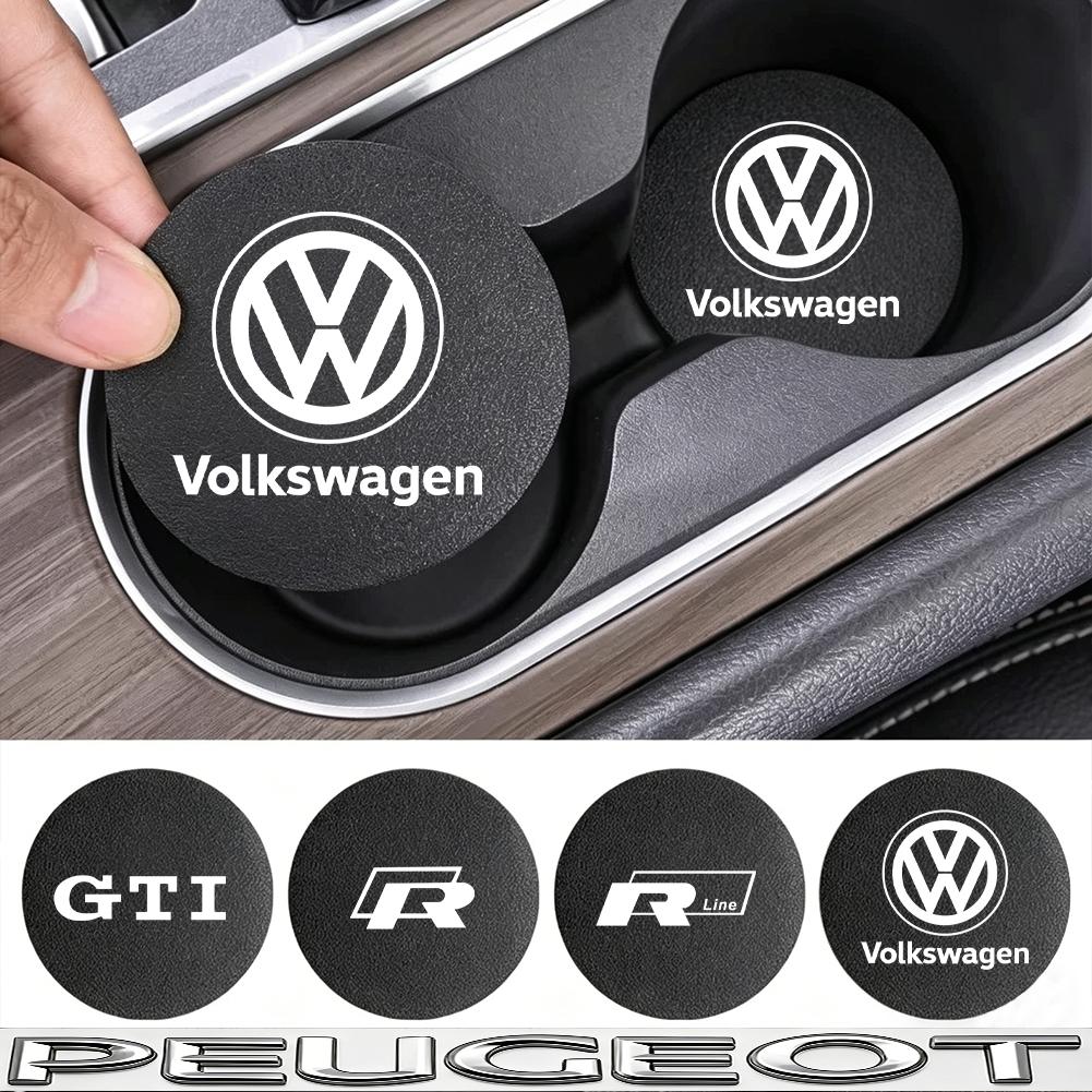 2pcs Car Cup Holder Insert Pad Emblem Coaster Anti-Slip Mat For VW Golf Tiguan T-Roc Polo Passat ID.4 T-Cross ID.3 Taigo ID.7 zj6