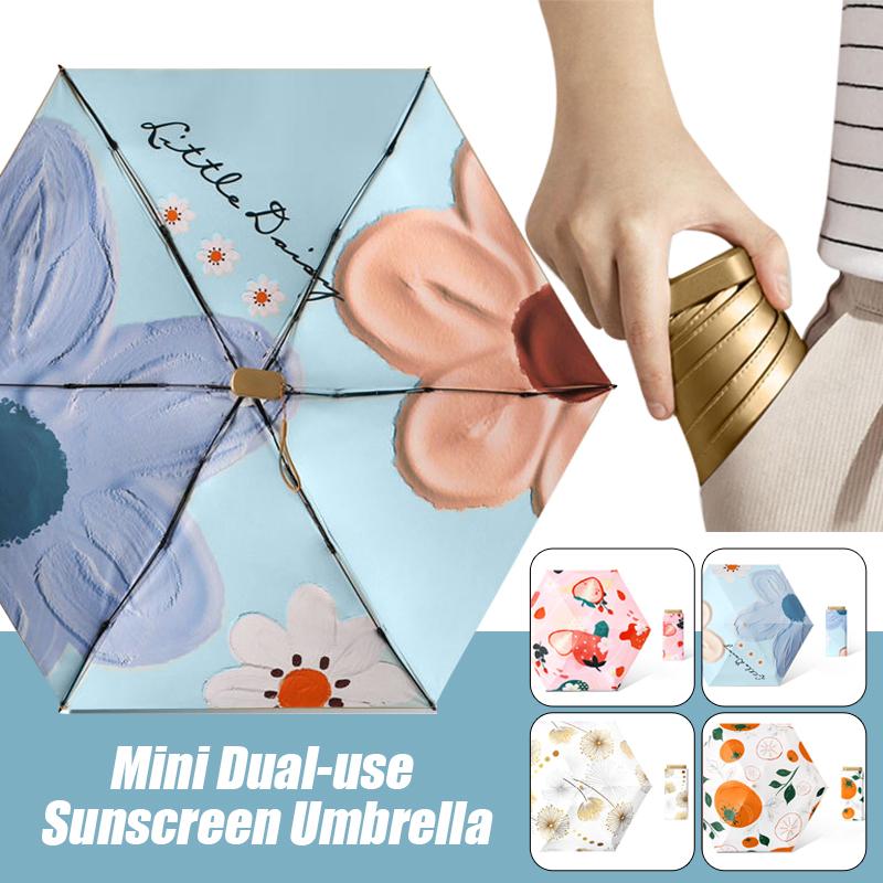 Small Fresh Portable Rain And Sun Anti-UV Umbrella Lady Chic Oil Painting Parasol Sunscreen Protection Mini Five-fold Umbrella
