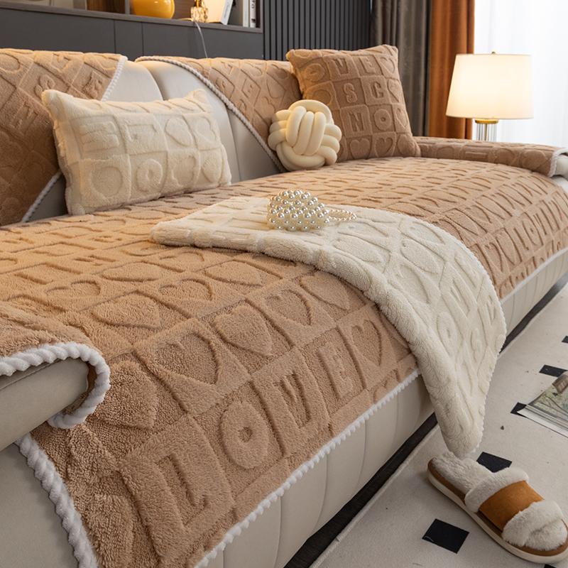 Winter Thickened Fleece Sofa Cushion New Genuine Leather High-End Four Seasons Universal Seat Cushions Non-Slip Cover Cover Cover Cloth