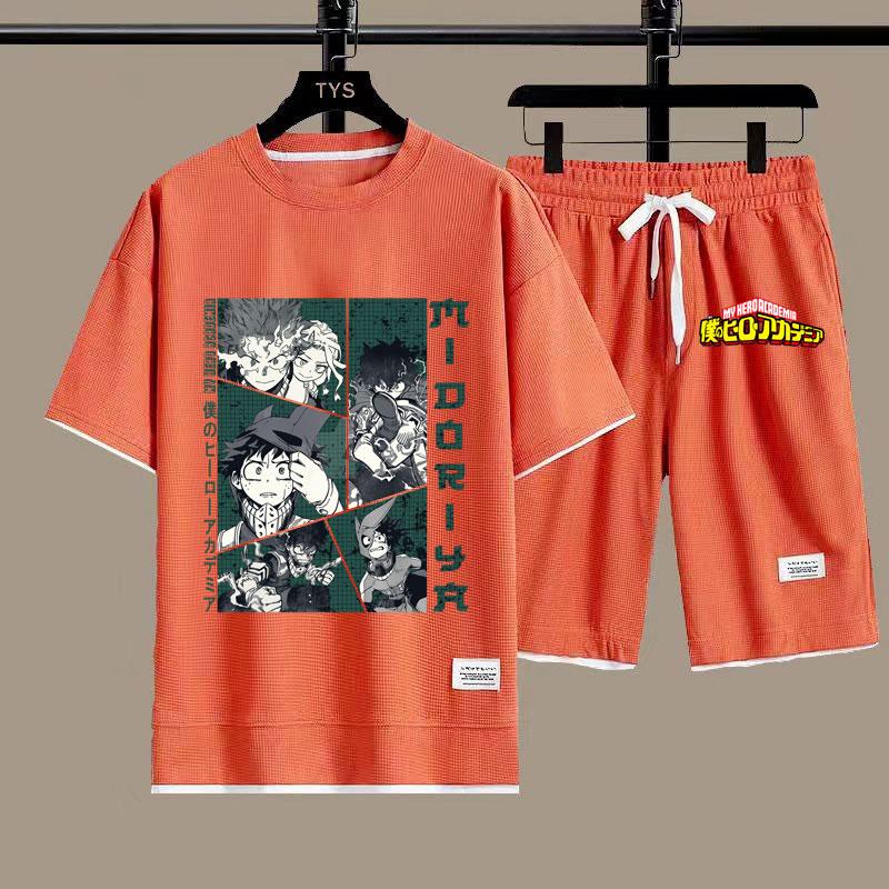 Мой герой Мидория Изуку мужские футболки шорты комплекты летние новые модные мужские футболки топы нижний костюм мультфильм аниме мужской комплект одежды