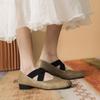 Fashion Square Toe Ballet Shoes for Women Spring/autumn Retro Mary Jane Shoes Women's Thick Heeled Lace Up Ballet Flat Sole Single Shoes