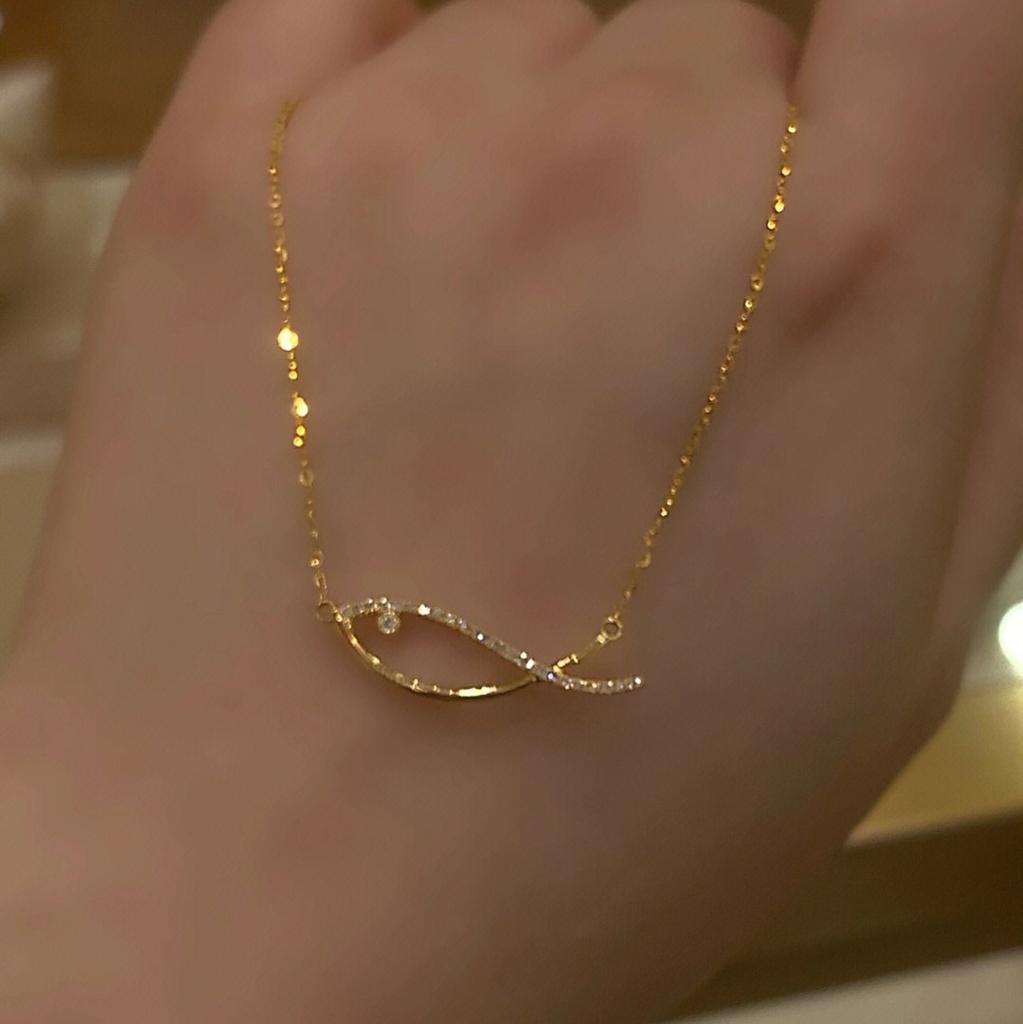 Sterling Silver 925 Jewellery 18k Gold Plated 925 Sterling Silver Fish Charm Chain Silver Moissanite Necklace