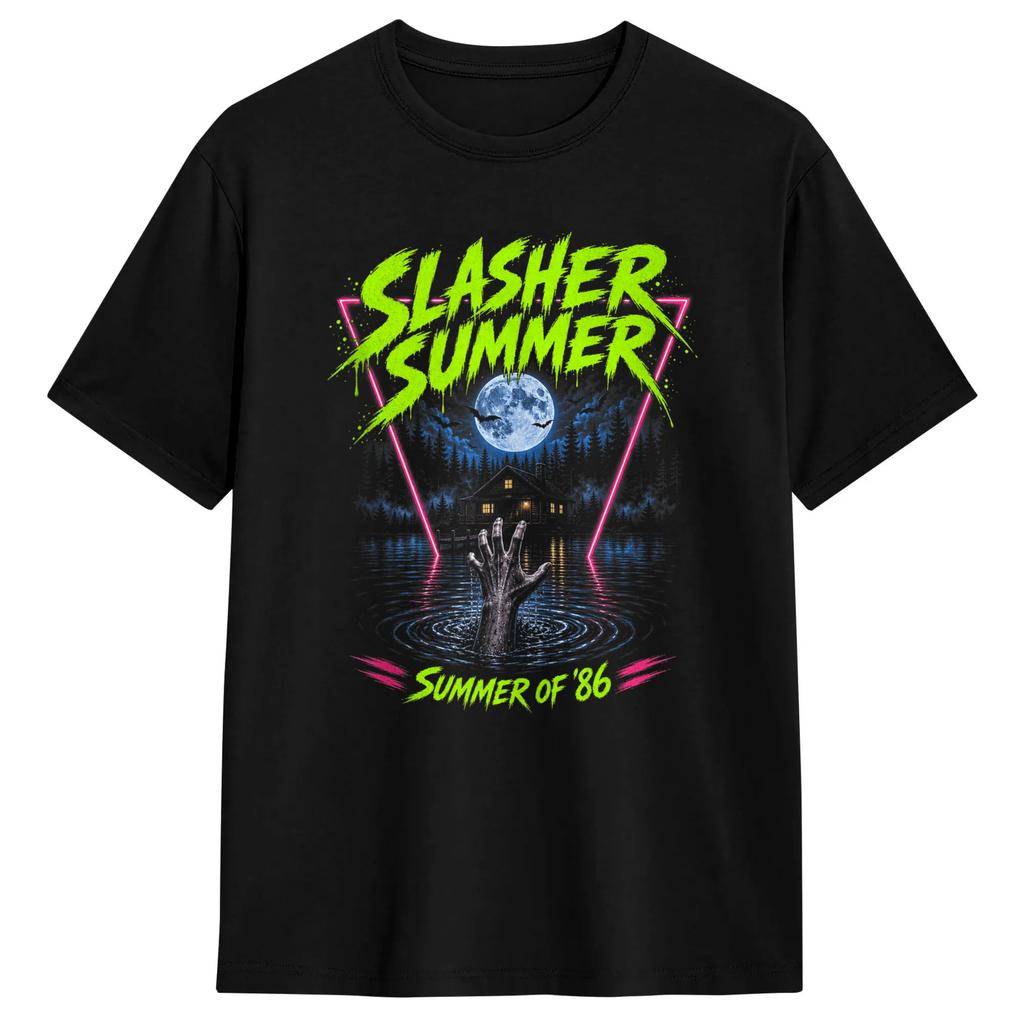 Men's Vintage Summerween Slasher Summer Spooky Camp Halloween T Shirt 100% Cotton Tops Funny Short Sleeve Colar Tees 6XL