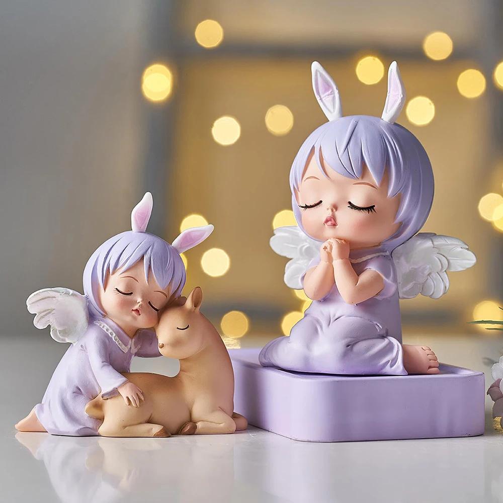 Kawaii Декор для детской комнаты, статуэтки, интерьерная статуэтка ангела, аксессуары для детской комнаты, декоративная фигурка для девушки, сказочного сада