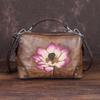 Vintage Leather Female Baotou Layer Cowhide Printed Handbag Texture Handmade Lotus Pillow Bag