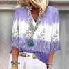 Women's Shirt Blouse  Casual Loose Shirts 3/4 Sleeve Print V Neck Tops T-shirts Tee