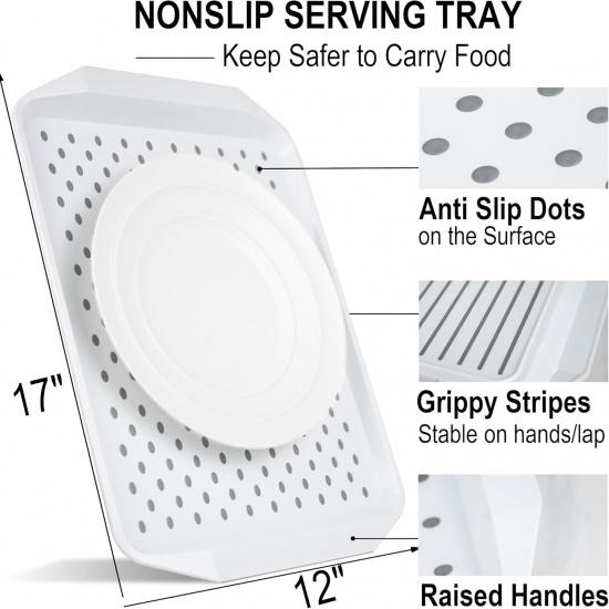 Non Slip Serving Tray with Handles, Food Trays for Eating on Couch, Lap Trays for Breakfast Dinner Snack Fruit Appetizers Beverage, Rectangular, Set