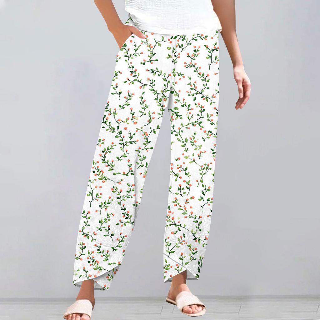 Pants For Women Summer Casual Wide Leg Elastic Waist Pants With Pockets
