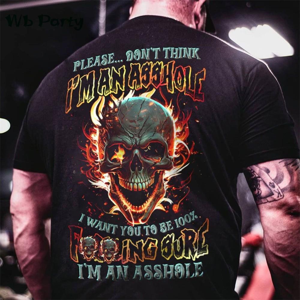 2025 New Men's Summer Gothic Letter and Skull Print Comfortable and Breathable Round Neck T-shirt Outdoor High Street Clothing