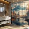 1pc Misty Mountain and River Scene Shower Curtain - Digital Artwork with Autumnal Trees & Snow-Capped Peaks