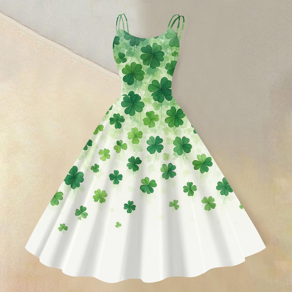 Женская ул.. Платье с принтом ко Дню Святого Патрика, сексуальное, с открытыми плечами, в стиле панк, ретро