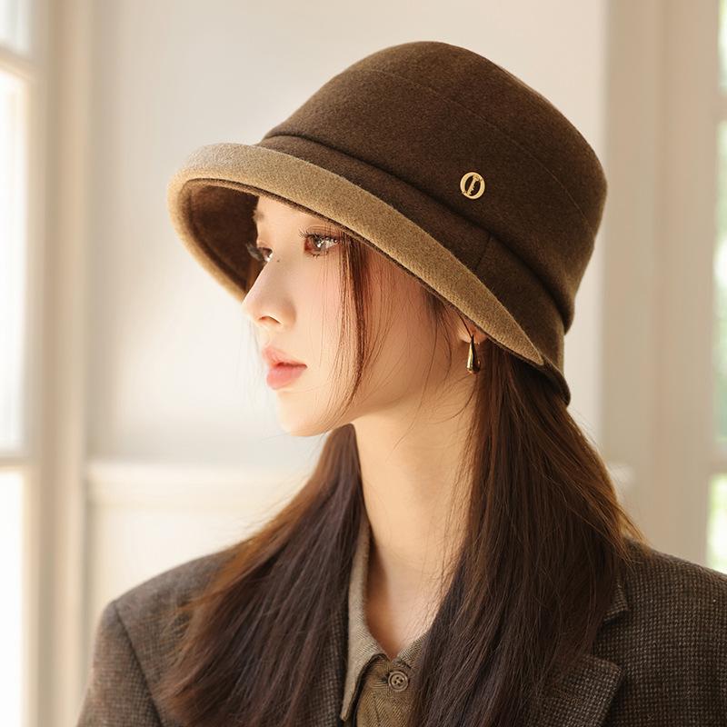 Autumn and Winter New Woolen Bucket Hat Women's Warm Ear Protector Basin Hat Elegant Fashion Bucket Hat