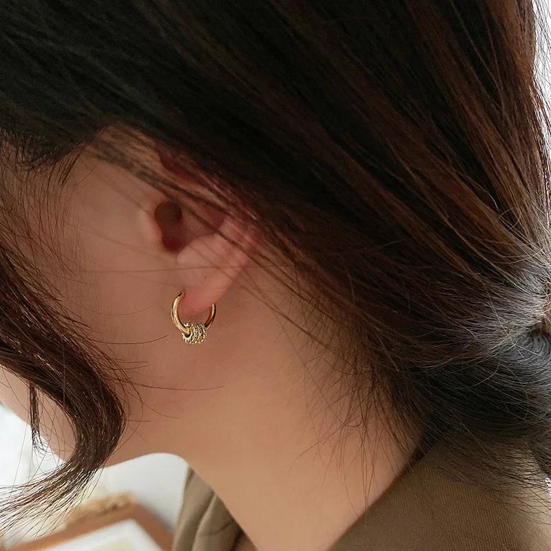 Classic Gold Color Stainless Steel Geometric Circle Hoop Earrings for Women Charm Zircon Korean Zircon Party Accessories Gift
