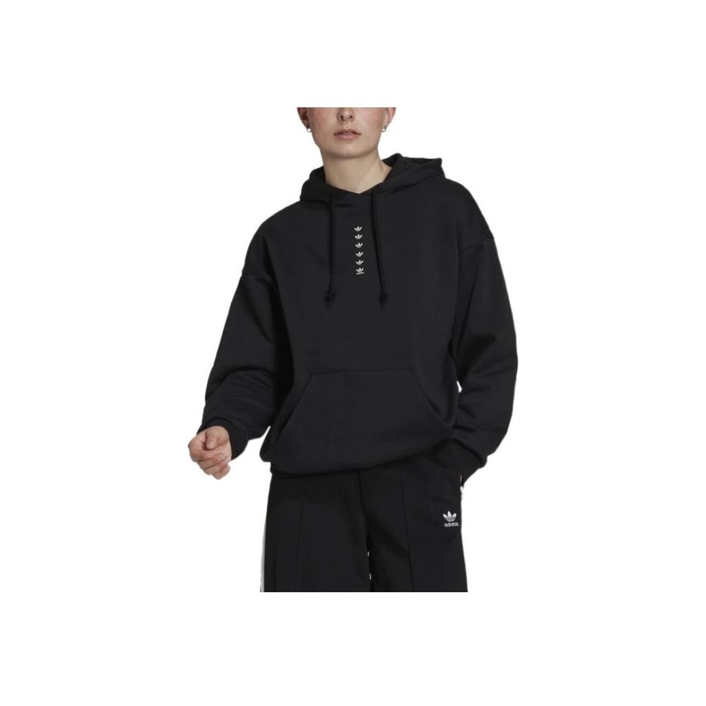 Adidas Оригинальные женские толстовки с капюшоном и принтом логотипа-трилистника с карманом-кенгуру, черные HC1673