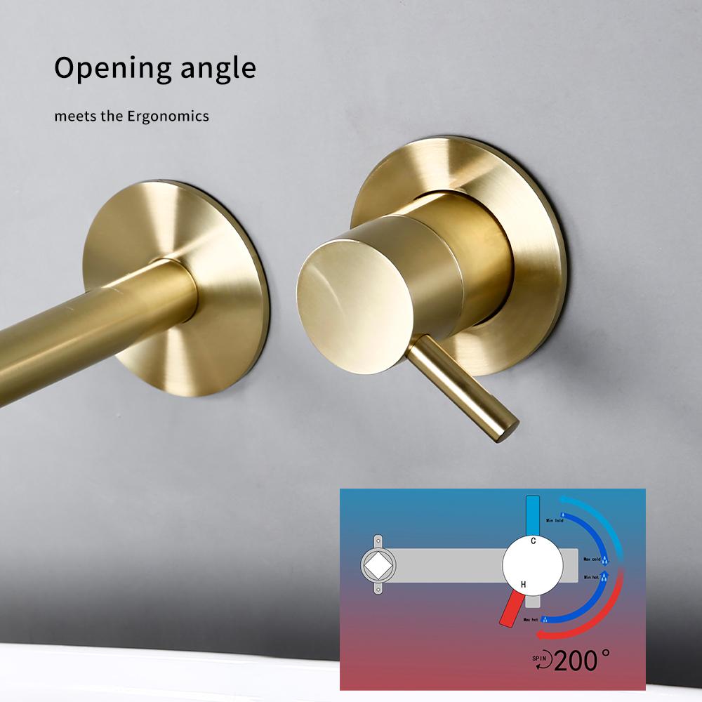 Смеситель для раковины ванной комнаты Bagnolux Brass Single Holder Control Double Hollow Brushed Gold с настенным креплением для горячей и холодной воды
