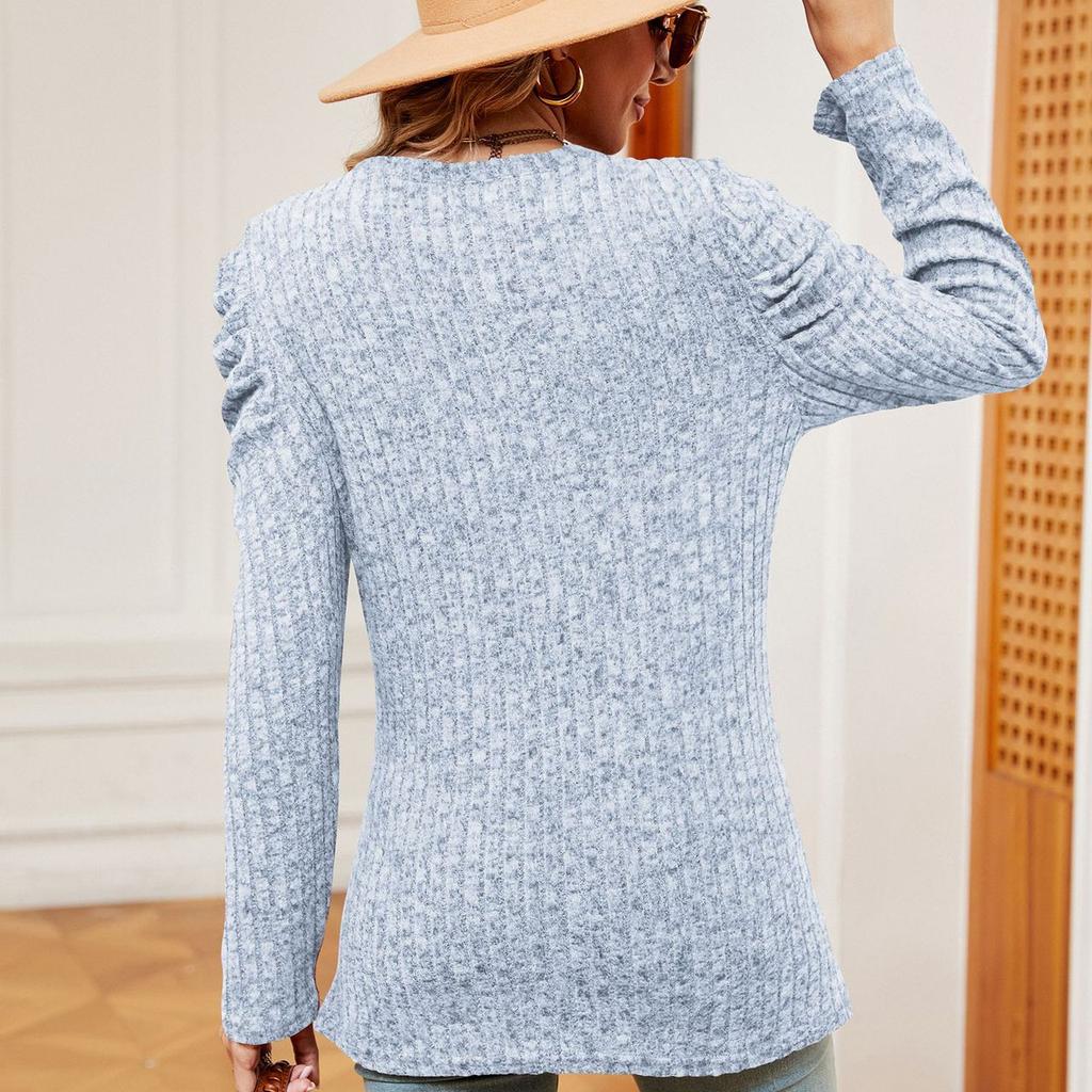 JKAASHDK Women's Fashion Casual Solid Color Print Autumn Winter Long Sleeve O-Neck Pullovers Blouses & Shirts