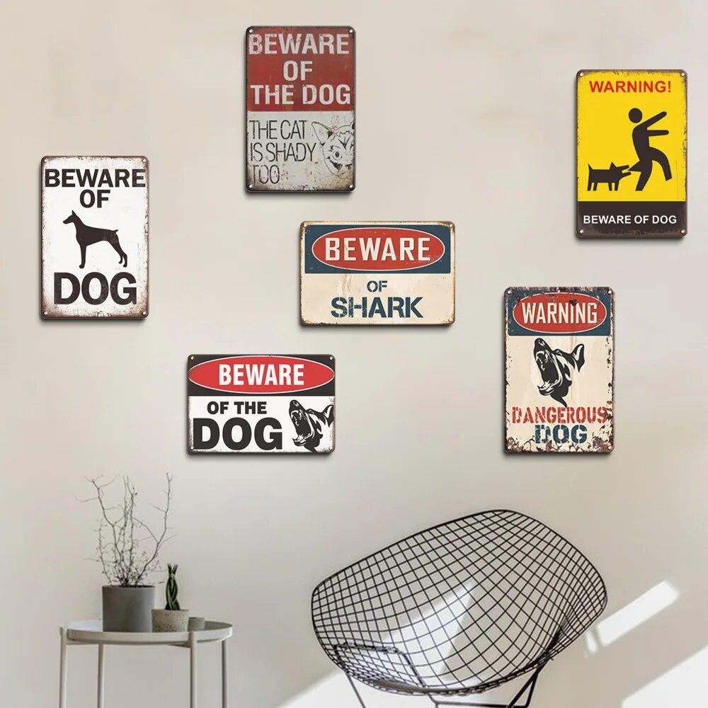 Warning Danger Poster Metal Decor Beware Of The Dog Cat Vintage Tin Sign No Trespassing Farmhouse Wall Decor Family Doorplate