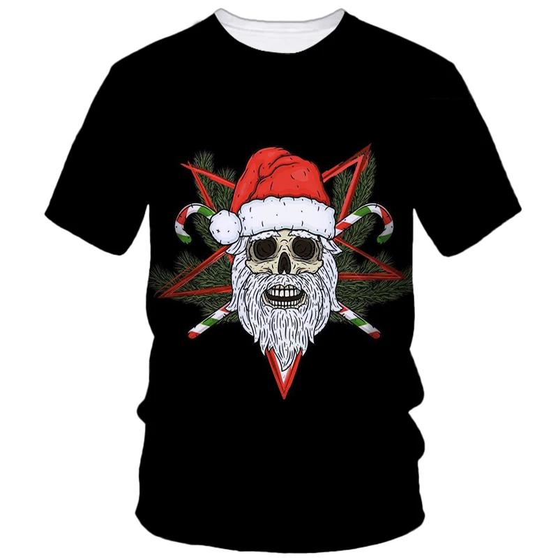 Горячая Рождественская Вечеринка Футболка с 3D-принтом Мужская и Женская Парная Красная Футболка с Коротким Рукавом Вечеринка Топ Большой Размер Свободный Уличный Модный Топ