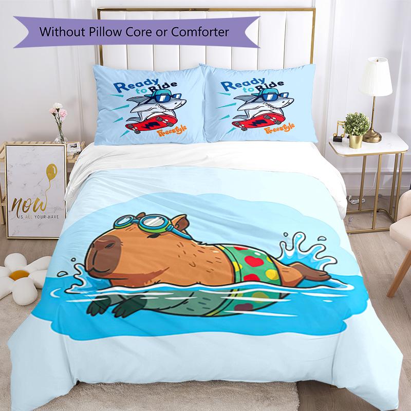Kapibala Bedding Set Breathable Duvet Cover with Pillowcases Decorative Bed Linen for Bedroom Home Decoration Birthday Gift