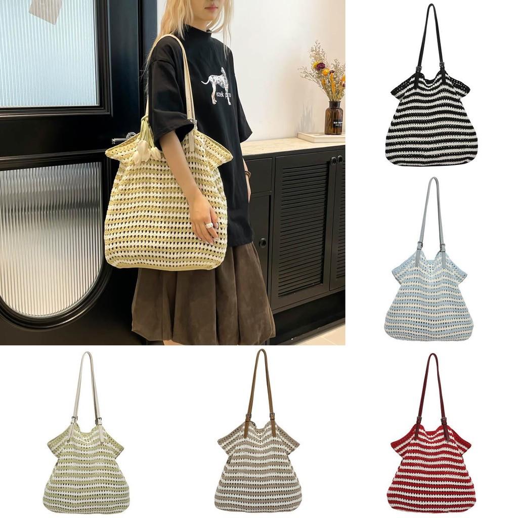Woven Straw Bag For Women With Large Capacity And Shoulder Straps