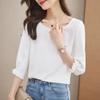 Модные шифоновые женские рубашки с круглым вырезом, топы с рукавами три четверти, женские офисные женские блузки, белая женская одежда 29467