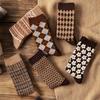 Women Flowers Socks Checkered Winter Warm Socks Cotton Japanese Style Harajuku Preppy Funny Socks Lolita Retro