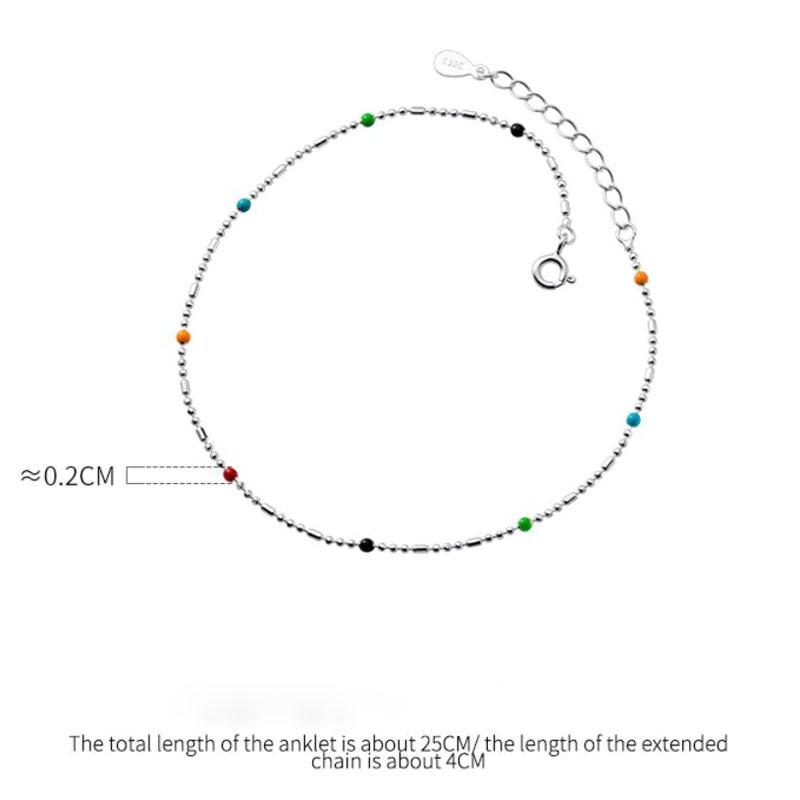 Korean Style 925 Sterling Silver Summer Foot Jewely Anklet Rainbow Beads Anklets for Women Girls
