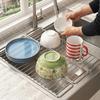 Adjustable Folding Dish Drying Rack Stainless Steel Sink Drain Rack  Cups Drying