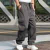 Мужские брюки-карго с несколькими карманами на шнурке и эластичной резинкой на талии, сплошной цвет, свободные широкие брюки, прямая мягкая уличная одежда, мужские длинные брюки полной длины