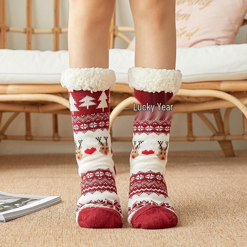Women's Fleece-Lined Anti-Slip Christmas Socks for Home