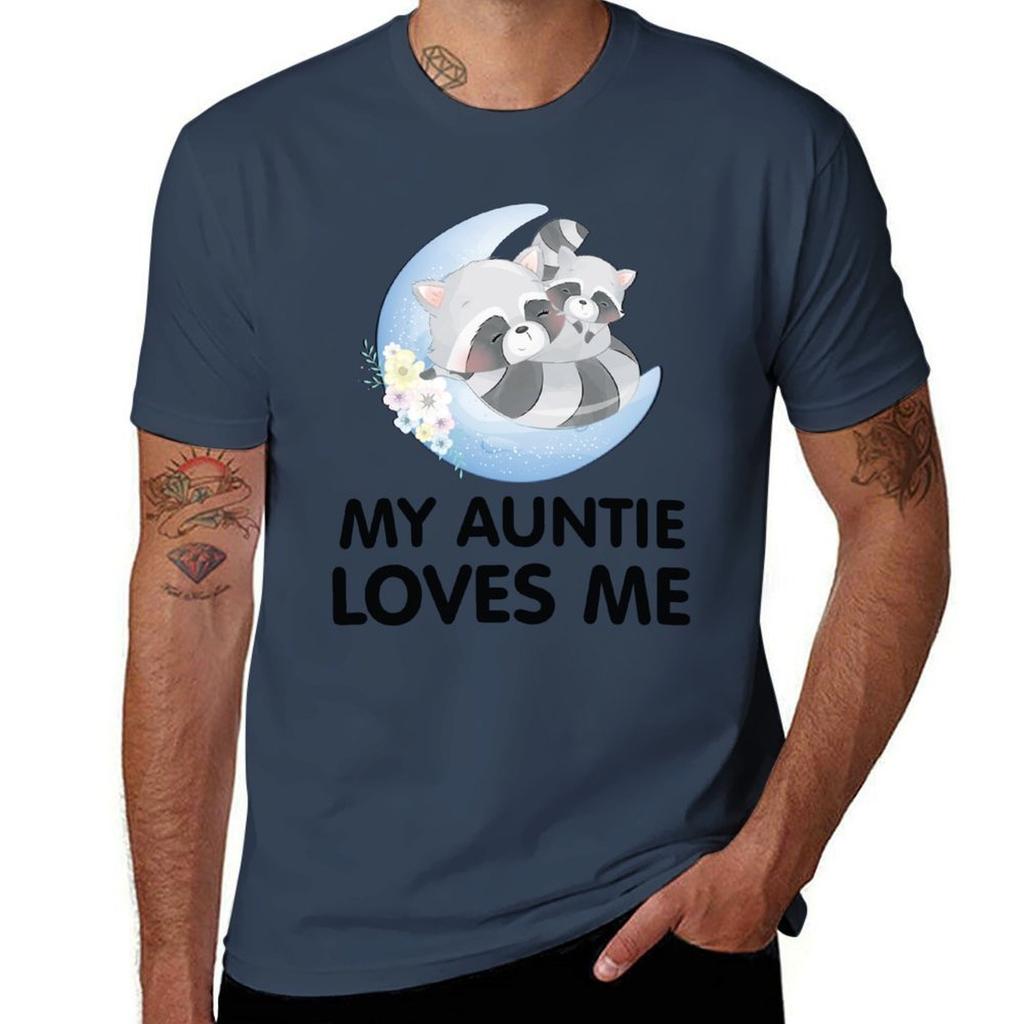 My Auntie Loves Me Cute Raccoons Tshirt Comfortable Daily Wear Tee