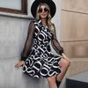YYFS Women's Fashion Summer Letter Pattern Print Long Sleeve V-Neck Casual Dresses