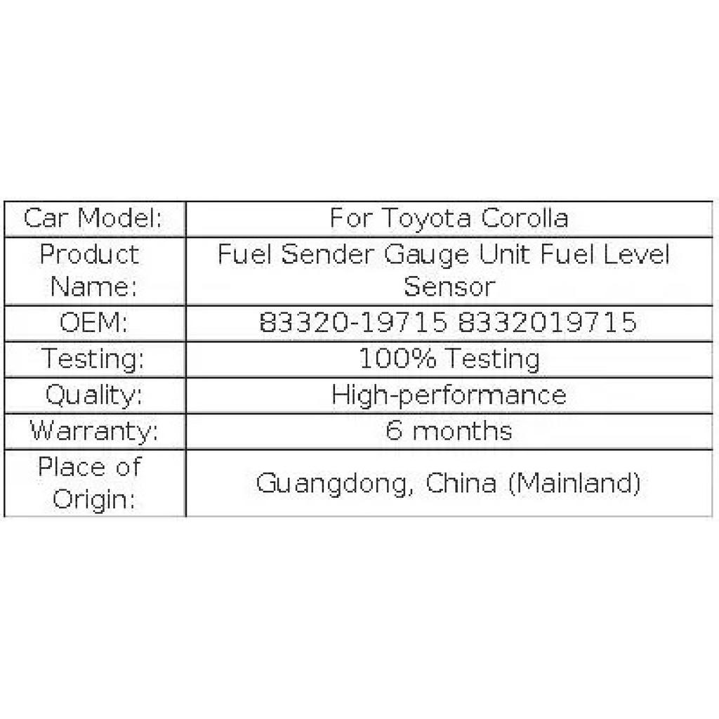 JH Fuel Sender Gauge Unit Fuel Level Sensor For Toyota Corolla 1984-1986 83320-19715 8332019715