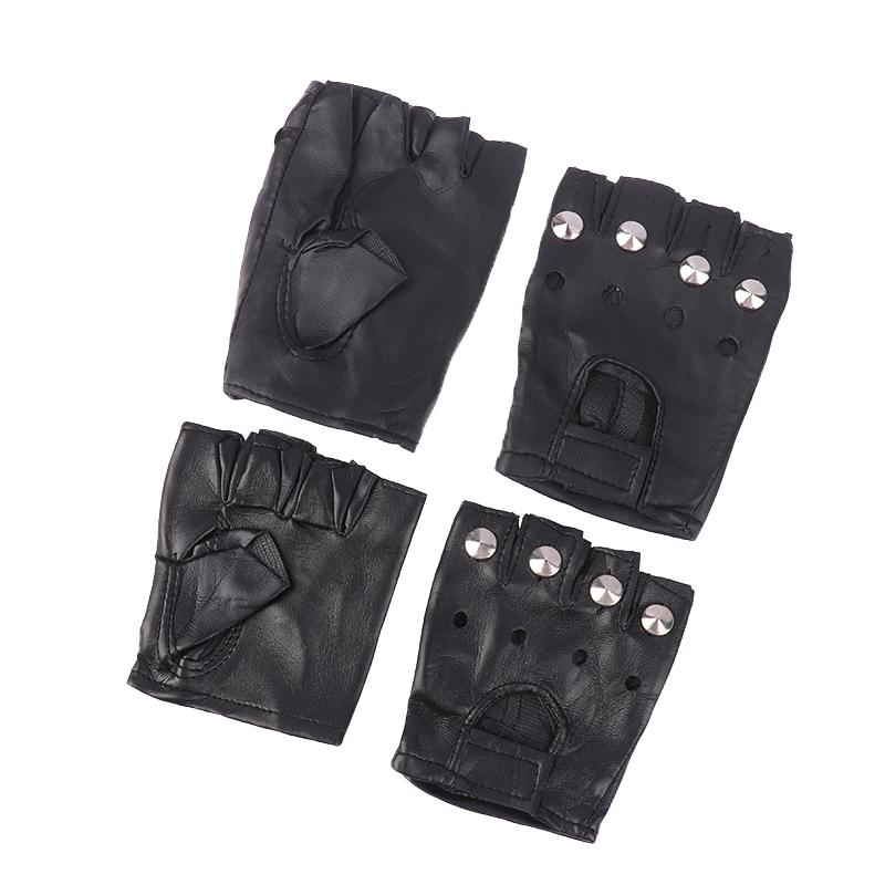 1 Pair Unisex Black Pu Leather Fingerless Gloves Female Half Finger Driving Women Men Sports Guantes Motor Punk Gloves