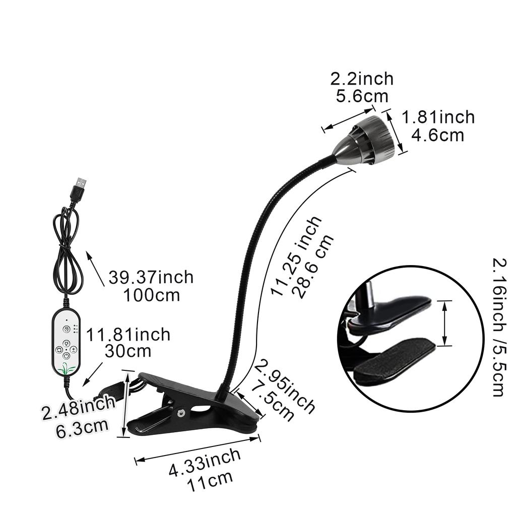 Светодиодные лампы полного спектра для выращивания комнатных растений. Светильник с креплением на гусиной шее. Светильник для рассады с регулируемой яркостью. Таймер для фитолампы.