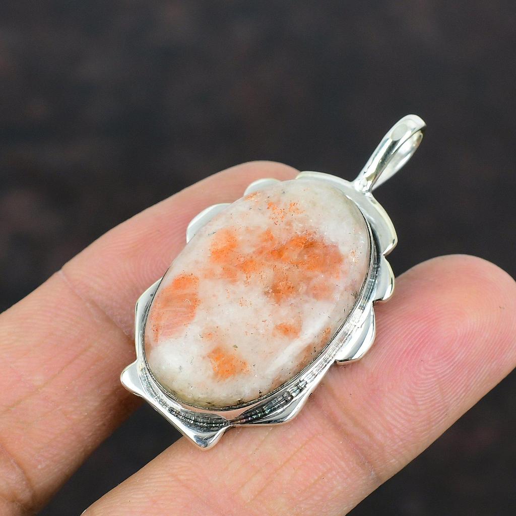 Кулон с солнечным камнем Уникальный кулон Кулон из стерлингового серебра 925 пробы Украшения с солнечным камнем Кулон ручной работы Кулон новейшего дизайна Подарок на помолвку