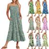 Women's Summer Spaghetti Strap Patchwork Beach Vacation Floral With Pocket Dresses