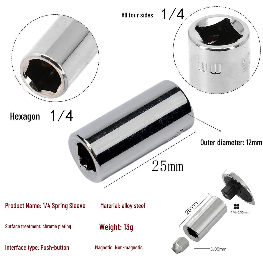 Bit Converter Magnetic Rod: 6 to 4 Adapter, 4mm/6.35mm to 1/4 Extension
