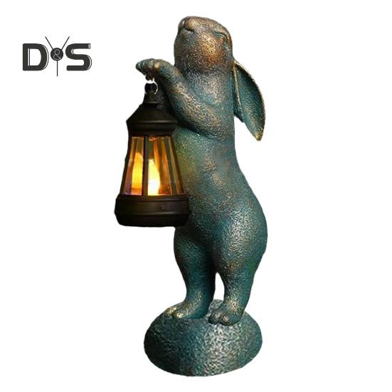 Садовая фигурка кролика с солнечным фонарем, комнатная и уличная статуэтка кролика из смолы, скульптура для патио, двора, лужайки, животного, пасхальное украшение, орнамент