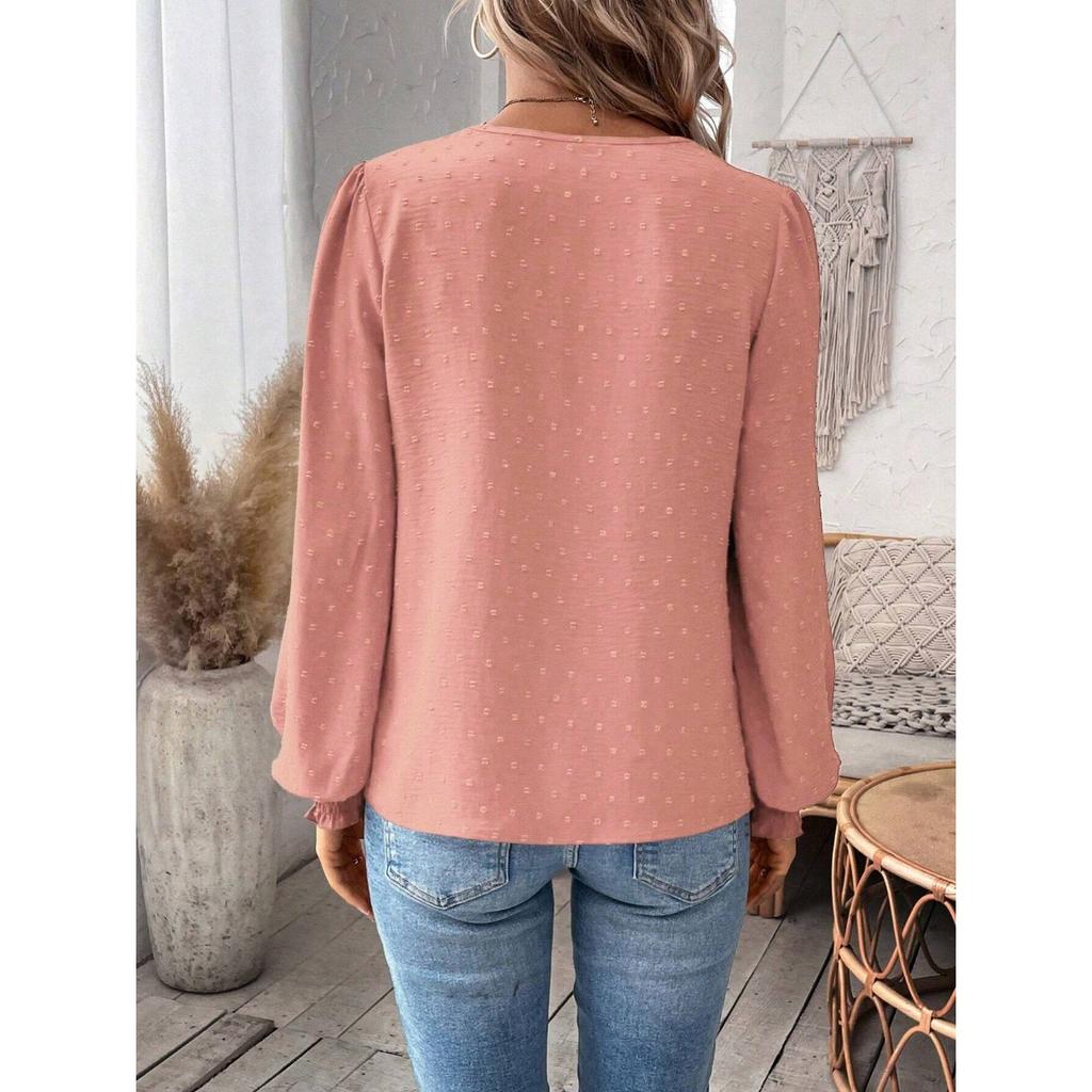 IHUASU Осенне-зимняя мода V-образный вырез кружева однотонный длинный рукав повседневный женский топ