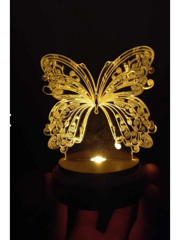 Plexiglass Light Butterfly 3D Wooden Base Gift Table Lamp