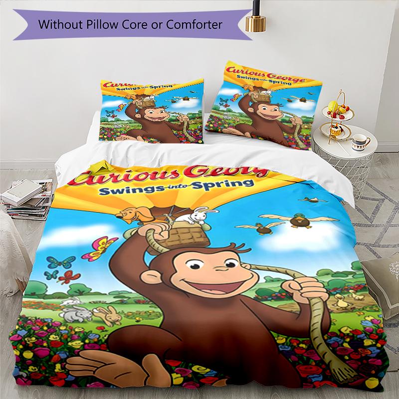 3pcs Curious George1 pattern bedding set duvet cover set includes duvet cover &pillowcases, perfect all season bedroom decoration & gift