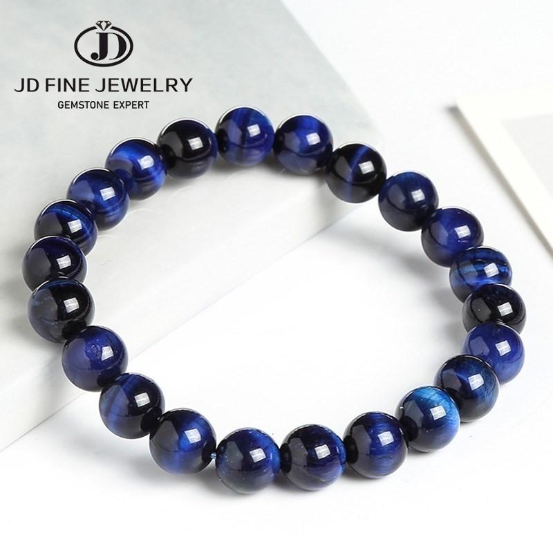 JD Natural Stone Blue Tiger Eye Beaded Bracelets Women Men Reiki Healing Yoga Meditation Charm Bangles Pulseras Jewelry Gift